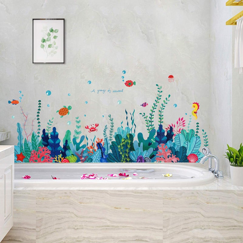 RAINBOW WSK Removable 3D Under The Sea View Grass Wall Decal - DIY Ocean Coral Seaweed Stickers Murals - Peel and Stick Home Decor for Kids Bedroom, Bathroom, Girl Nursery Corner Decoration - Image 4